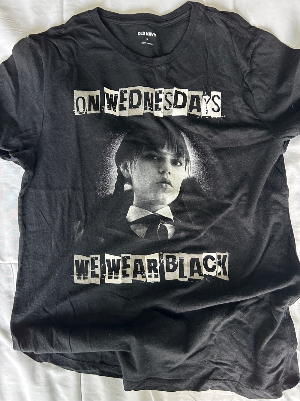 Old Navy Black Graphic Tee with 'On Wednesdays We Wear Black' Print